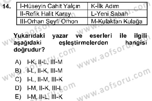 Cumhuriyet Dönemi Türk Nesri Dersi Ara Sınavı Deneme Sınav Soruları 14. Soru