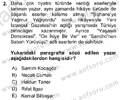 Cumhuriyet Dönemi Türk Nesri Dersi Ara Sınavı Deneme Sınav Soruları 2. Soru