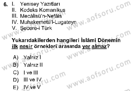 Cumhuriyet Dönemi Türk Nesri Dersi Ara Sınavı Deneme Sınav Soruları 6. Soru