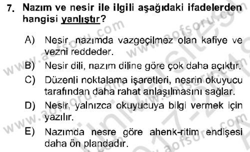 Cumhuriyet Dönemi Türk Nesri Dersi 2017 - 2018 Yılı (Vize) Ara Sınav Soruları 7. Soru