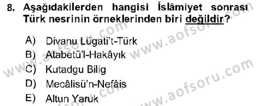Cumhuriyet Dönemi Türk Nesri Dersi Ara Sınavı Deneme Sınav Soruları 8. Soru