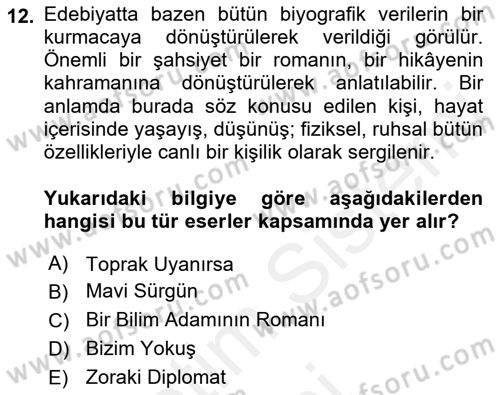 Cumhuriyet Dönemi Türk Nesri Dersi 2017 - 2018 Yılı (Final) Dönem Sonu Sınav Soruları 12. Soru