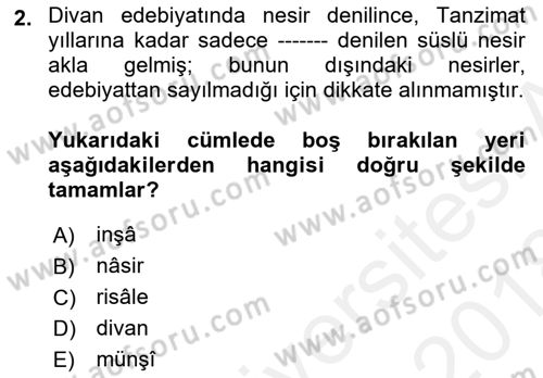 Cumhuriyet Dönemi Türk Nesri Dersi 2017 - 2018 Yılı (Final) Dönem Sonu Sınav Soruları 2. Soru