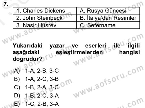 Cumhuriyet Dönemi Türk Nesri Dersi 2017 - 2018 Yılı (Final) Dönem Sonu Sınav Soruları 7. Soru