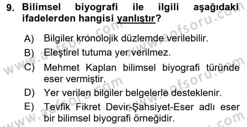 Cumhuriyet Dönemi Türk Nesri Dersi 2017 - 2018 Yılı (Final) Dönem Sonu Sınav Soruları 9. Soru