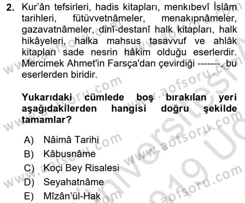 Cumhuriyet Dönemi Türk Nesri Dersi 2018 - 2019 Yılı 3 Ders Sınav Soruları 2. Soru
