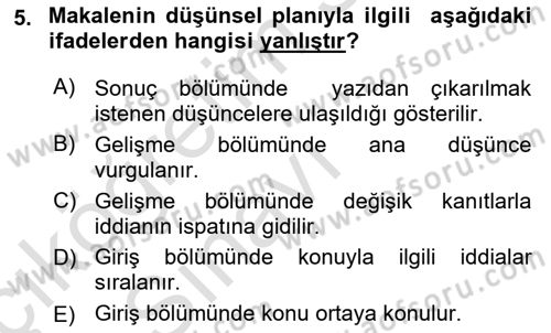 Cumhuriyet Dönemi Türk Nesri Dersi 2018 - 2019 Yılı 3 Ders Sınav Soruları 5. Soru