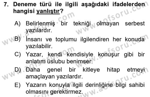 Cumhuriyet Dönemi Türk Nesri Dersi 2018 - 2019 Yılı 3 Ders Sınav Soruları 7. Soru
