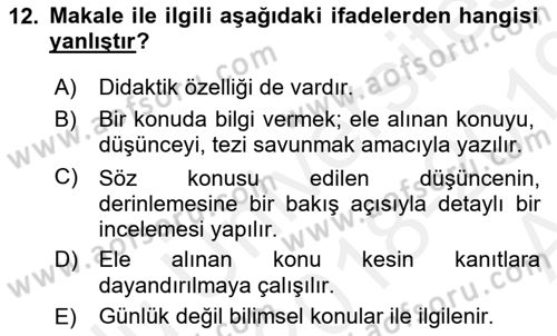 Cumhuriyet Dönemi Türk Nesri Dersi Ara Sınavı Deneme Sınav Soruları 12. Soru