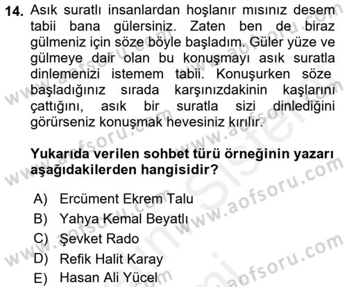 Cumhuriyet Dönemi Türk Nesri Dersi Ara Sınavı Deneme Sınav Soruları 14. Soru