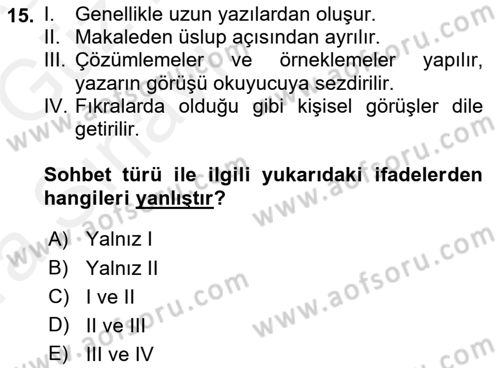 Cumhuriyet Dönemi Türk Nesri Dersi Ara Sınavı Deneme Sınav Soruları 15. Soru