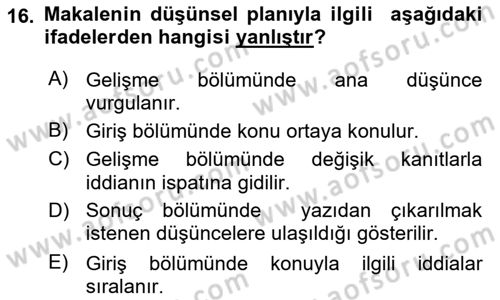 Cumhuriyet Dönemi Türk Nesri Dersi Ara Sınavı Deneme Sınav Soruları 16. Soru