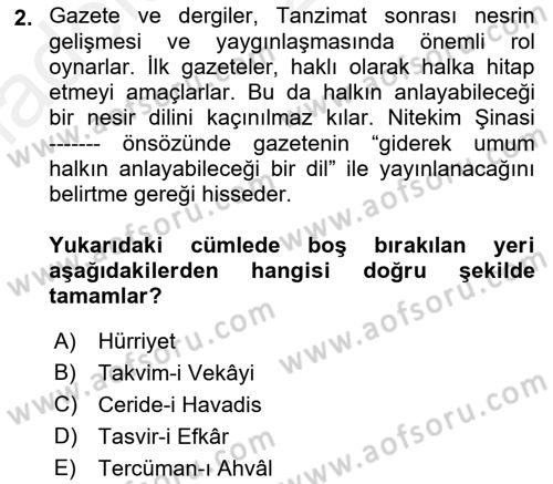 Cumhuriyet Dönemi Türk Nesri Dersi Ara Sınavı Deneme Sınav Soruları 2. Soru