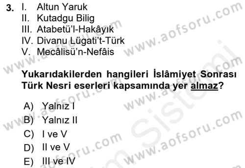 Cumhuriyet Dönemi Türk Nesri Dersi Ara Sınavı Deneme Sınav Soruları 3. Soru
