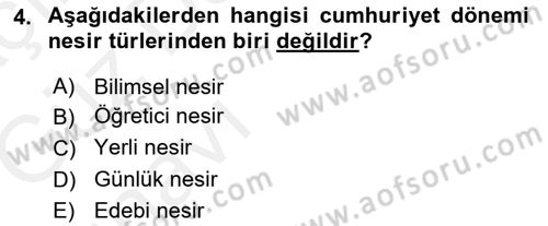 Cumhuriyet Dönemi Türk Nesri Dersi 2018 - 2019 Yılı (Vize) Ara Sınav Soruları 4. Soru