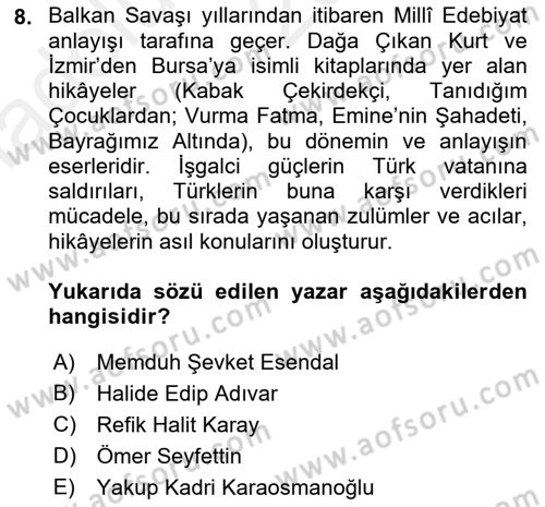 Cumhuriyet Dönemi Türk Nesri Dersi Ara Sınavı Deneme Sınav Soruları 8. Soru