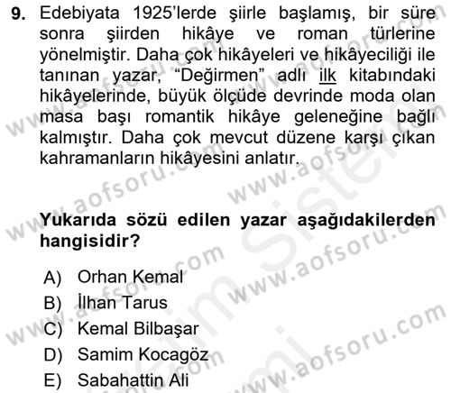 Cumhuriyet Dönemi Türk Nesri Dersi Ara Sınavı Deneme Sınav Soruları 9. Soru