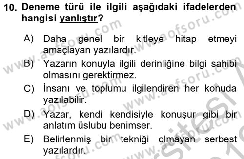 Cumhuriyet Dönemi Türk Nesri Dersi 2018 - 2019 Yılı Yaz Okulu Sınav Soruları 10. Soru