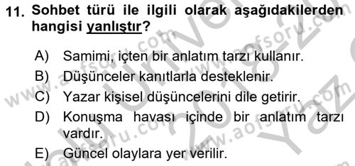 Cumhuriyet Dönemi Türk Nesri Dersi 2018 - 2019 Yılı Yaz Okulu Sınav Soruları 11. Soru