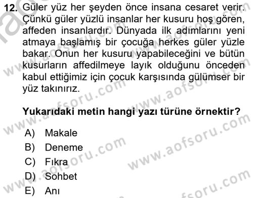 Cumhuriyet Dönemi Türk Nesri Dersi 2018 - 2019 Yılı Yaz Okulu Sınav Soruları 12. Soru