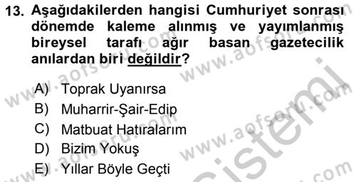 Cumhuriyet Dönemi Türk Nesri Dersi 2018 - 2019 Yılı Yaz Okulu Sınav Soruları 13. Soru