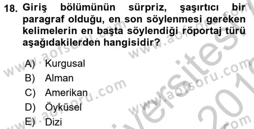 Cumhuriyet Dönemi Türk Nesri Dersi 2018 - 2019 Yılı Yaz Okulu Sınav Soruları 18. Soru