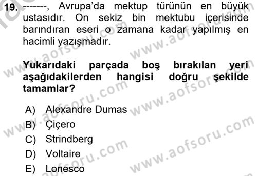 Cumhuriyet Dönemi Türk Nesri Dersi 2018 - 2019 Yılı Yaz Okulu Sınav Soruları 19. Soru