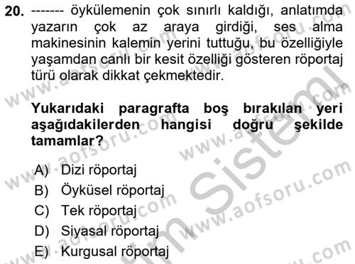 Cumhuriyet Dönemi Türk Nesri Dersi 2018 - 2019 Yılı Yaz Okulu Sınav Soruları 20. Soru