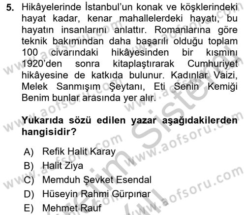 Cumhuriyet Dönemi Türk Nesri Dersi 2018 - 2019 Yılı Yaz Okulu Sınav Soruları 5. Soru