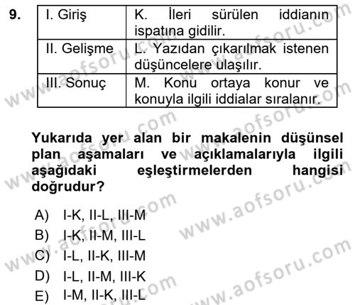 Cumhuriyet Dönemi Türk Nesri Dersi 2018 - 2019 Yılı Yaz Okulu Sınav Soruları 9. Soru