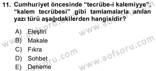 Cumhuriyet Dönemi Türk Nesri Dersi 2019 - 2020 Yılı (Vize) Ara Sınavı 11. Soru