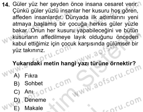 Cumhuriyet Dönemi Türk Nesri Dersi 2019 - 2020 Yılı (Vize) Ara Sınavı 14. Soru