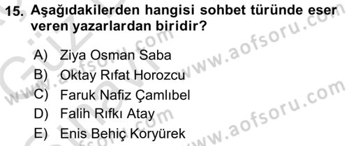 Cumhuriyet Dönemi Türk Nesri Dersi 2019 - 2020 Yılı (Vize) Ara Sınavı 15. Soru