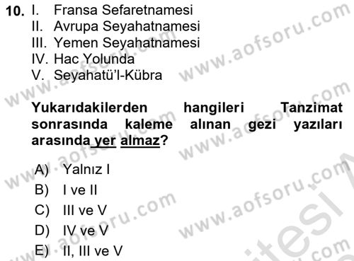 Cumhuriyet Dönemi Türk Nesri Dersi 2020 - 2021 Yılı Yaz Okulu Sınav Soruları 10. Soru