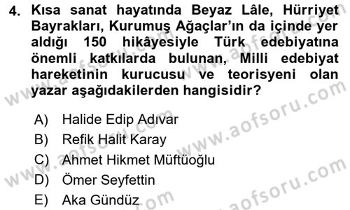 Cumhuriyet Dönemi Türk Nesri Dersi 2020 - 2021 Yılı Yaz Okulu Sınav Soruları 4. Soru