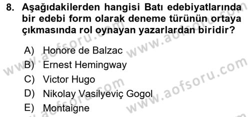 Cumhuriyet Dönemi Türk Nesri Dersi 2020 - 2021 Yılı Yaz Okulu Sınav Soruları 8. Soru