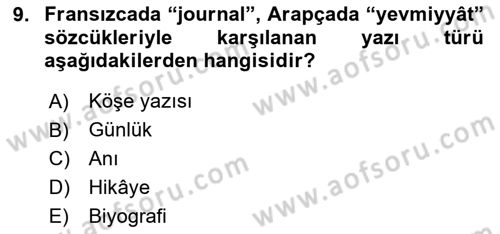Cumhuriyet Dönemi Türk Nesri Dersi 2020 - 2021 Yılı Yaz Okulu Sınav Soruları 9. Soru