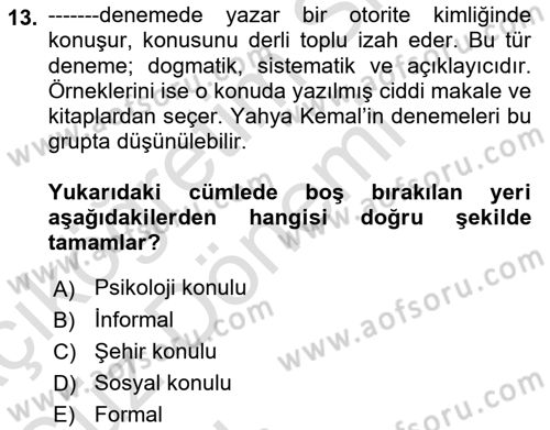 Cumhuriyet Dönemi Türk Nesri Dersi Ara Sınavı Deneme Sınav Soruları 13. Soru