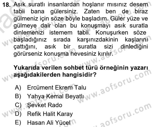 Cumhuriyet Dönemi Türk Nesri Dersi 2021 - 2022 Yılı (Vize) Ara Sınav Soruları 18. Soru