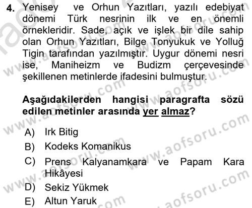 Cumhuriyet Dönemi Türk Nesri Dersi 2021 - 2022 Yılı (Vize) Ara Sınav Soruları 4. Soru