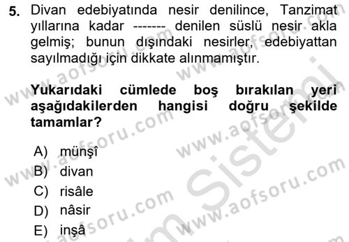 Cumhuriyet Dönemi Türk Nesri Dersi Ara Sınavı Deneme Sınav Soruları 5. Soru