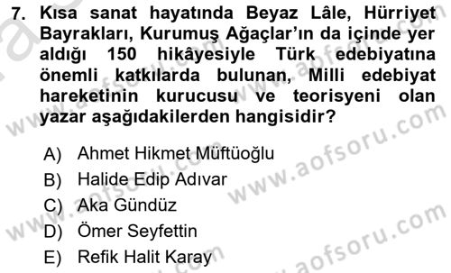Cumhuriyet Dönemi Türk Nesri Dersi Ara Sınavı Deneme Sınav Soruları 7. Soru