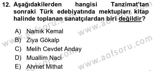 Cumhuriyet Dönemi Türk Nesri Dersi 2021 - 2022 Yılı (Final) Dönem Sonu Sınav Soruları 12. Soru