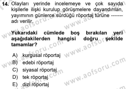 Cumhuriyet Dönemi Türk Nesri Dersi 2021 - 2022 Yılı (Final) Dönem Sonu Sınav Soruları 14. Soru