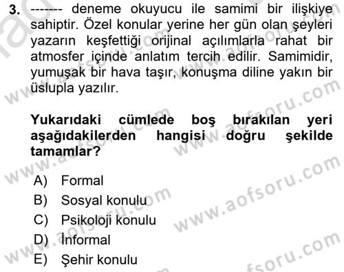 Cumhuriyet Dönemi Türk Nesri Dersi 2021 - 2022 Yılı (Final) Dönem Sonu Sınav Soruları 3. Soru
