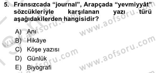 Cumhuriyet Dönemi Türk Nesri Dersi 2021 - 2022 Yılı (Final) Dönem Sonu Sınav Soruları 5. Soru
