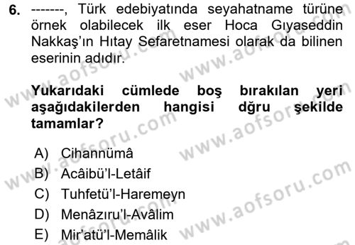 Cumhuriyet Dönemi Türk Nesri Dersi 2021 - 2022 Yılı (Final) Dönem Sonu Sınav Soruları 6. Soru