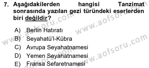 Cumhuriyet Dönemi Türk Nesri Dersi 2021 - 2022 Yılı (Final) Dönem Sonu Sınav Soruları 7. Soru