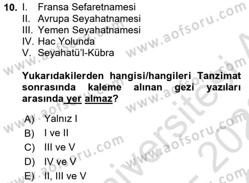 Cumhuriyet Dönemi Türk Nesri Dersi 2021 - 2022 Yılı Yaz Okulu Sınav Soruları 10. Soru