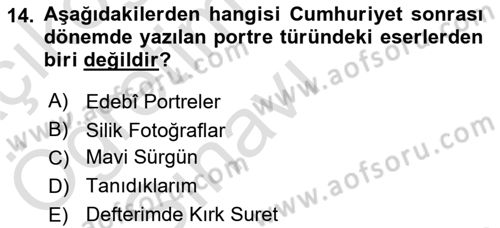 Cumhuriyet Dönemi Türk Nesri Dersi 2021 - 2022 Yılı Yaz Okulu Sınav Soruları 14. Soru